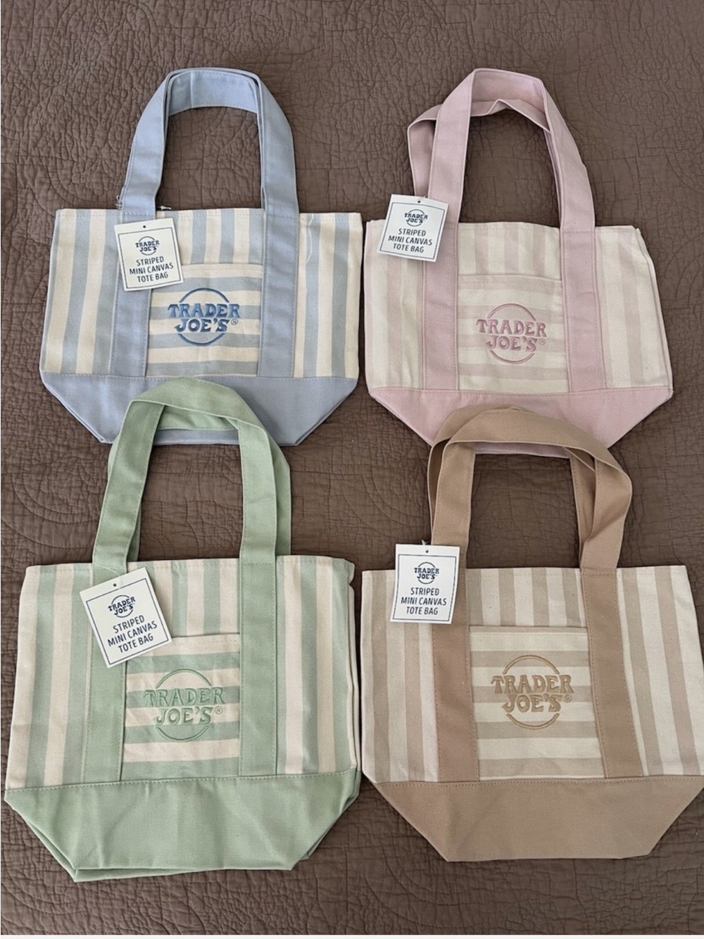 Trader Joe’s striped tote bags lot of 4, one of each color